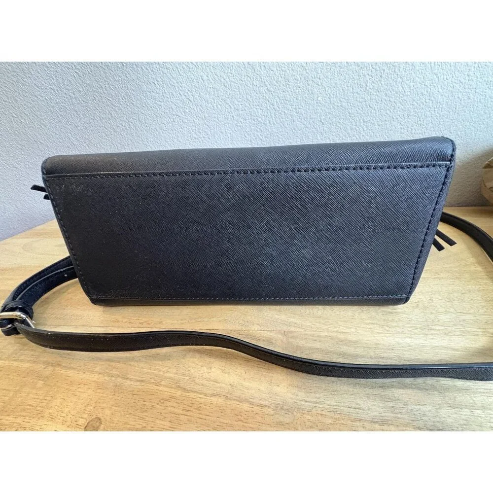 Kate Spade New York Satchel Bag Womens Black Leather Crossbody Purse Handbag